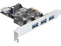 DELOCK PCIe USB 3.0 3x išorinis 1x vidinis LP SATA Power VIA