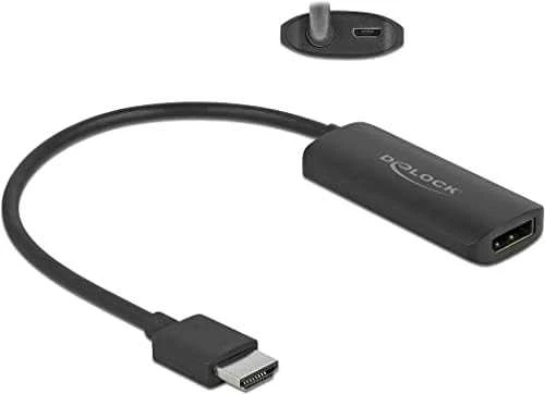 Adapteris HDMI kištukas ir Displayport lizdas microUSB maitinimo blokas 4K 60Hz Delock 24cm