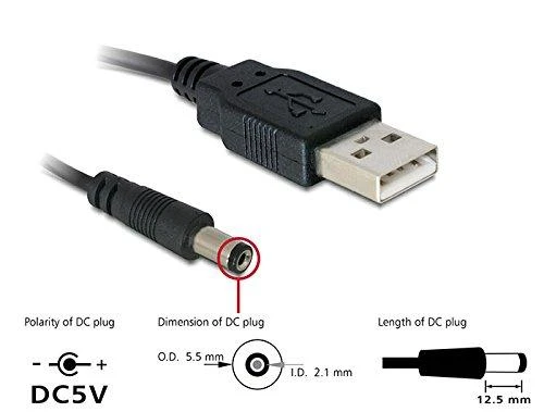 Delock Kabelis USB Power > DC 5,5 x 2,1 mm Stecker 1,0 m