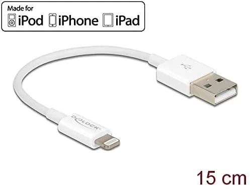 Delock Atblokuokite USB duomenų ir įkrovimo laidą, skirtą iPhone™, iPad™, iPod™, baltas 15 cm