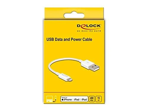 Delock Atblokuokite USB duomenų ir įkrovimo laidą, skirtą iPhone™, iPad™, iPod™, baltas 15 cm