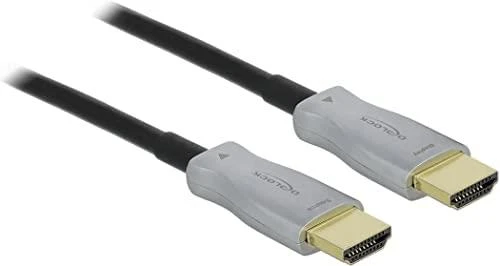 HDMI optinis kabelis su pilkais antgaliais ir auksinėmis jungtimis