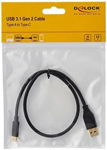 USB kabelis DeLOCK, 0,5 m, Type C ma - Type A ma, 3.1 Gen 2, juodas / 83869