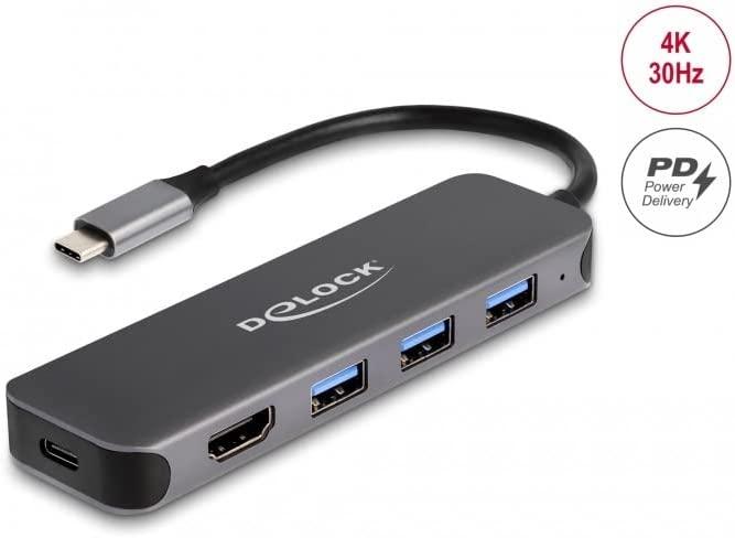 USB šakotuvas Delock 3P USB šakotuvas + 4K HDMI + USB-C + PD 85W - 64171
