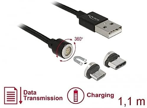 Kabelis USB Delock USB-A - microUSB + USB-C 1.1 m Juodas (85723)