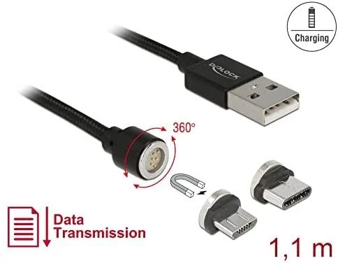 Kabelis USB Delock USB-A - microUSB + USB-C 1.1 m Juodas (85723)