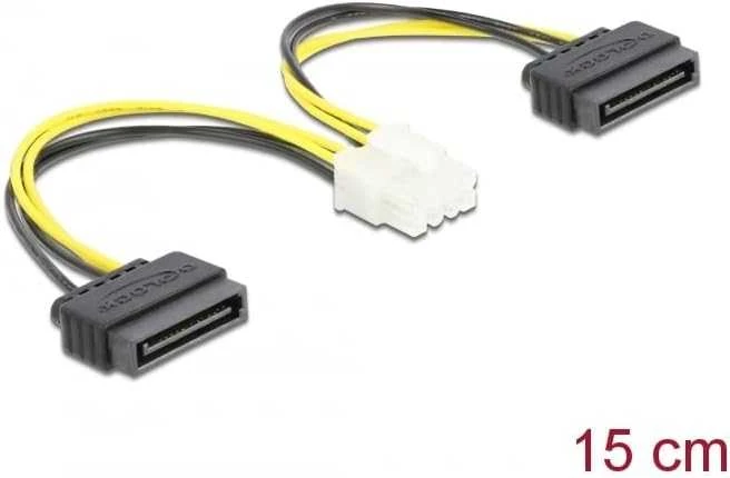 Delock maitinimo kabelis 2 x SATA 15 kontaktų kištukas iki 8 kontaktų EPS kištukas 15 cm