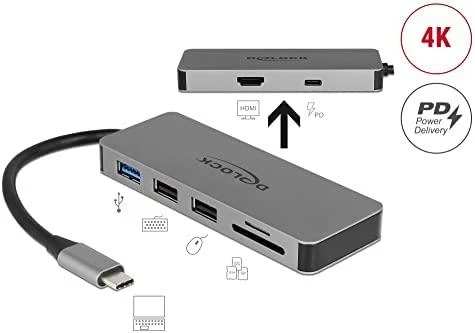 DELOCK USB Type-C prijungimo stotis mobiliesiems įrenginiams 4K – HDMI / Hub / SD / PD 2.0