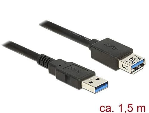 DELOCK ilgintuvas USB 3.0 Type-A male > USB 3.0 Type-A Mother 1,5 m juodas