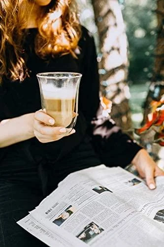 Delonghi kavos stiklinių rinkinys, 2 stiklinės, latte, 220 ml, 2 vnt., atsparios vandeniui, permatomos