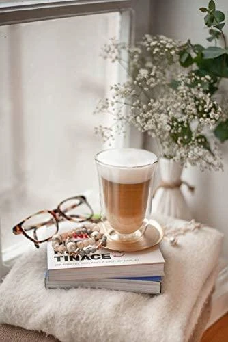 Delonghi kavos stiklinių rinkinys, 2 stiklinės, latte, 220 ml, 2 vnt., atsparios vandeniui, permatomos