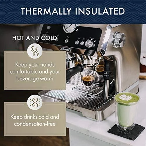 Delonghi kavos stiklinių rinkinys, 2 stiklinės, latte, 220 ml, 2 vnt., atsparios vandeniui, permatomos