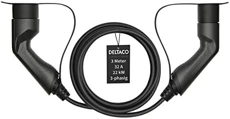 Elektromobilio įkrovimo kabelis DELTACO Type 2 - Type 2, 3 fazių, 32A, 22KW, 3m, juodas / EV-3203