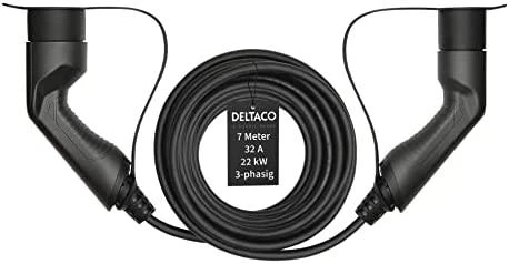 Elektromobilio įkrovimo kabelis DELTACO Type 2 - Type 2, 3 fazių, 32A, 22 kW, 7 m, juodas / EV-3207