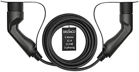 Elektromobilio įkrovimo kabelis DELTACO Type 2 - Type 2, 3 fazių, 32A, 22KW, 3m, juodas / EV-3203