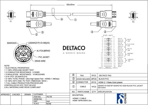 HDMI kabelis DELTACO ULTRA High Speed, 0.5m, eARC, QMS, 8K esant 60Hz, 4K esant 120Hz, juodas / HU-05