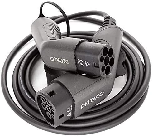 Mennekes Įkrovimo laidas DELTACO e-Charge 2 tipo į 2 tipą, 3 fazės, 32A, 22KW, 10M, juodas / EV-32010