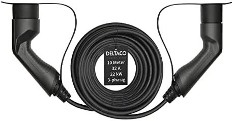 Mennekes Įkrovimo laidas DELTACO e-Charge 2 tipo į 2 tipą, 3 fazės, 32A, 22KW, 10M, juodas / EV-32010
