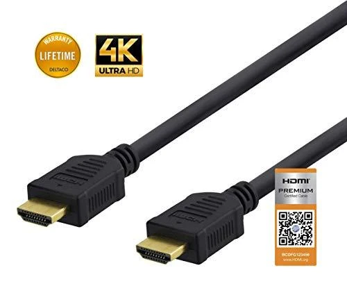 DELTACO didelės spartos aukščiausios kokybės HDMI kabelis, 1 m, Ethernet, 4K UHD, be jungties, juodas / HDMI-1010D