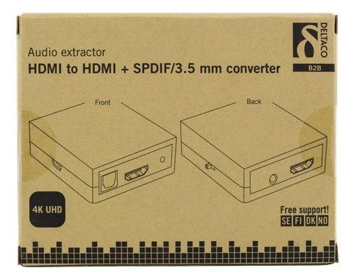 Adapteriai DELTACO HDMI į HDMI + SPDIF / 3.5mm, Ultra HD 30Hz, 5.1 / 2.1 audio, juodas / HDMI-7038