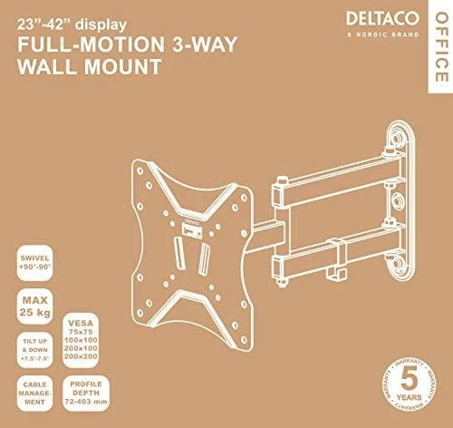 Sieninis laikiklis DELTACO OFFICE pilno judesio, 23"-42", pakreipiamas, pasukamas, 25kg, juodas / ARM-0253