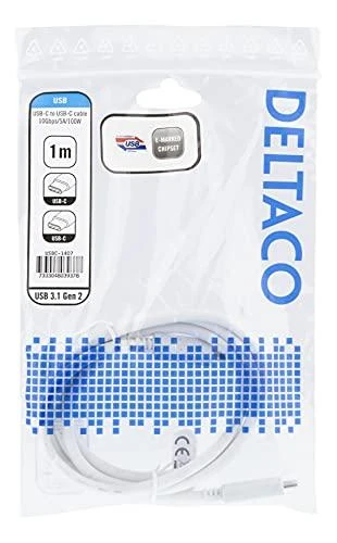 DELTACO USB-C į USB-C laidas, 1m, 10Gbps, 100W 5A, USB 3.1 Gen 2, USBC-1407