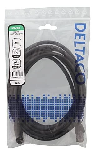 Patch kabelis DELTACO U/UTP High Flex Cat6, 3m, vyta šerdis, 24AWG, 500MHz, LSZH, juodas / UUTP-1504