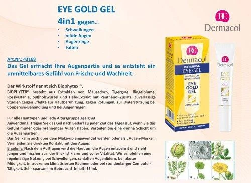 Dermacol Eye Gold akių gelis moterims, 15 ml