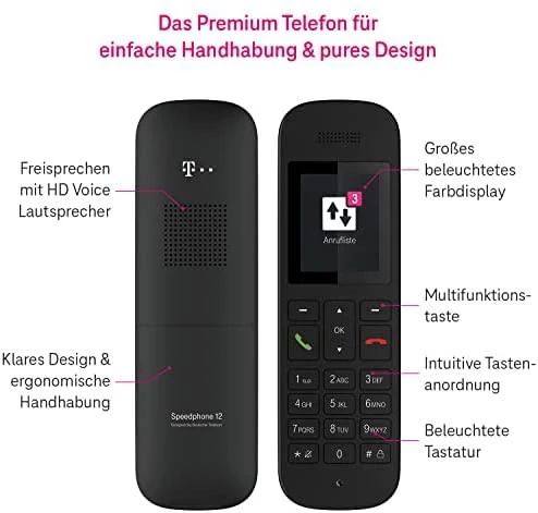 TLM Telekom Speedphone 12 juodas Mobilteil/Ladeschale IP telefonas Juoda TFT