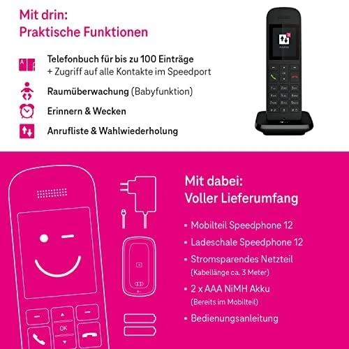 TLM Telekom Speedphone 12 juodas Mobilteil/Ladeschale IP telefonas Juoda TFT
