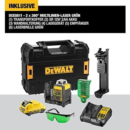 Lazerinis nivelyras DeWalt DCE0811D1G, žalias, 1x2.0Ah