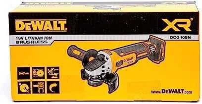 Kampinis šlifuoklis  DEWALT DCG405N be akumuliatoriaus ir kroviklio