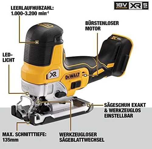 DEWALT akumuliatorinis siaurapjūklis DCS335NT 18V be akumuliatoriaus ir kroviklio su lagaminu TSTAK