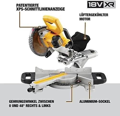 DeWalt skersinio pjovimo staklės su funkcijų schema