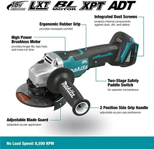 Makita DGA508Z Akumuliatorinis kampinis šlifuoklis, 18 V, ø125mm, 8500 min-1, "paddle" jungiklis, Be akumuliatorių ir kroviklio!