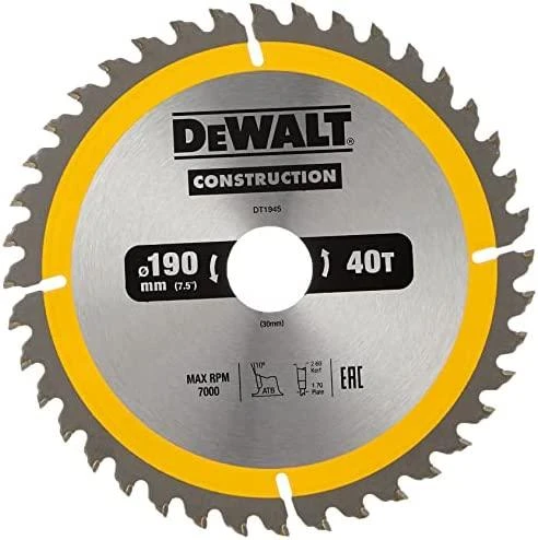 Pjovimo diskas medienai DeWalt Construction; 190x30 mm; Z40