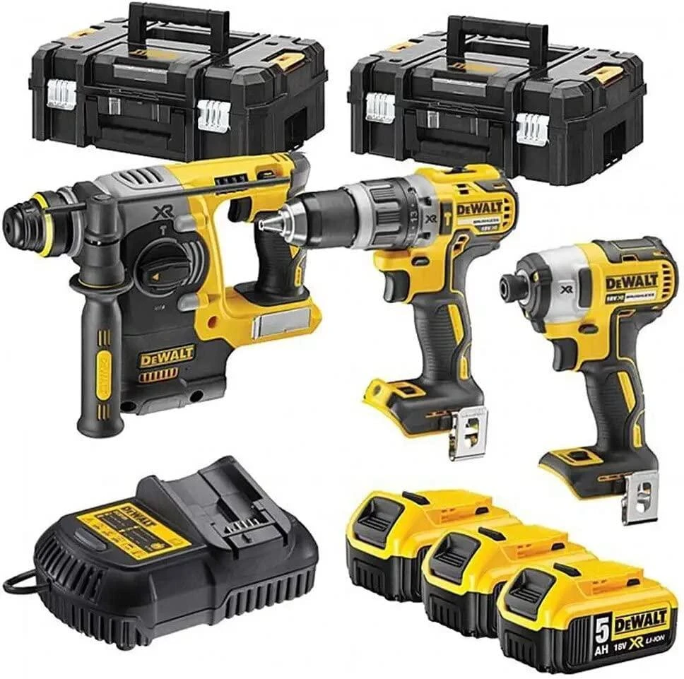 Akumuliatorinių įrankių rinkinys DEWALT DCK368P3T, DCD796 + DCF887 + DCH273 | 18V | 3x4.0Ah | 2xTSTAK II