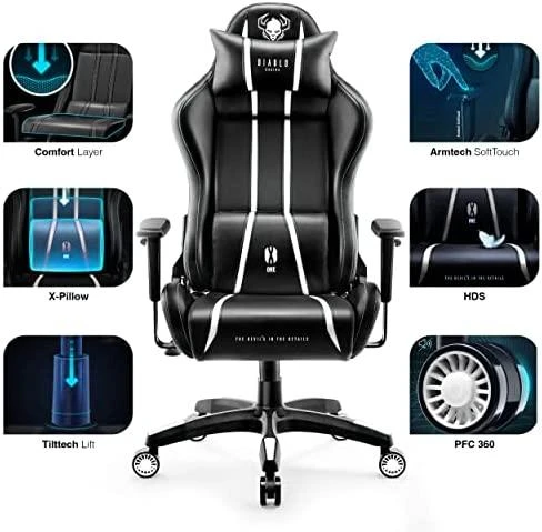 Žaidimų kėdė Diablo X-One 2.0 Gaming Chair King, Juoda-balta