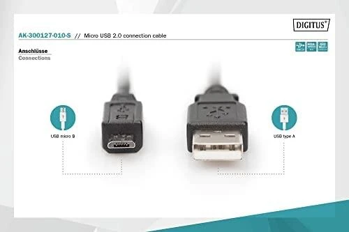 Assmann Electronic DIGITUS USB jungties kabelis tipas A - micro B M/M 1.0m USB 2.0 suderinamas bl