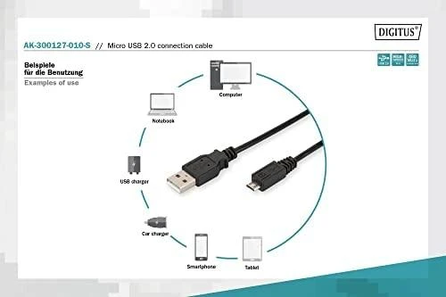 Assmann Electronic DIGITUS USB jungties kabelis tipas A - micro B M/M 1.0m USB 2.0 suderinamas bl