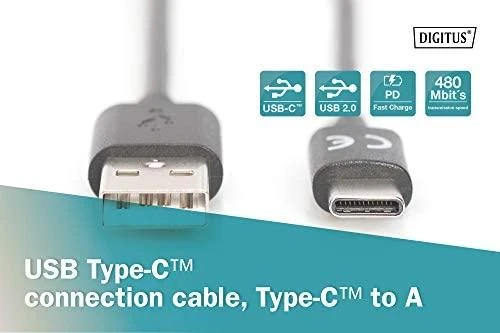 Assmann Electronic ASSMANN USB Type-C jungties kabelis tipas C iki AM/M 3.0m 3A 480MB 2.0 Versija CE bl
