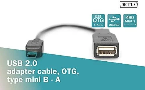 Assmann Electronic ASSMANN USB 2.0 adapterio kabelis OTG tipo mini B - A M/F 0.2m USB 2.0 atitinka bl