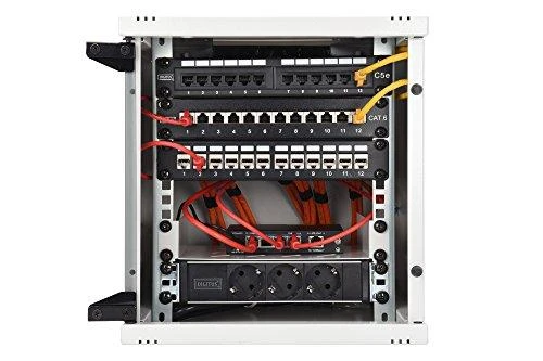 „Digitus“ | 6U sieninė spintelė | DN-10-05U-1 | Saugos klasė IP20; 200° durų atidarymo kampas; Rakinamos apsauginio stiklo durys; 254 mm (10 colių) profilio bėgeliai, sumontuoti priekinėje pusėje spintelės viduje, cinkuoti; 254 mm (10 colių) profilio bėgelių gylis yra reguliuojamas | 33,0 x 31,2 x 30,0 cm | Pilkas