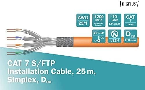 Digitus DIGITUS CAT 7 S-FTP Installationskabel, 1200 MHz Dca 25m
