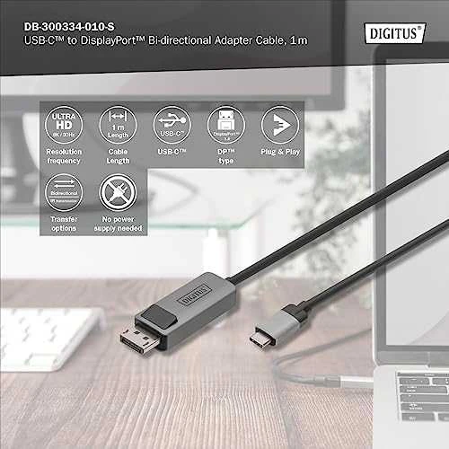 „Digitus“ | Dvikryptis adapterio kabelis | DB-300334-010-S | USB-C į DisplayPort