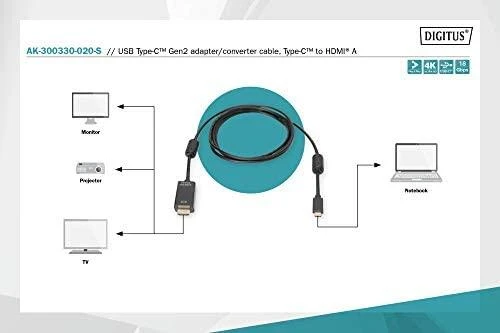 Digitus Assmann Electronic ASSMANN USB Type-C Gen2 Adapteris C Type-C prie HDMI A