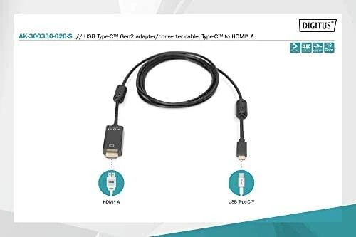 Digitus Assmann Electronic ASSMANN USB Type-C Gen2 Adapteris C Type-C prie HDMI A
