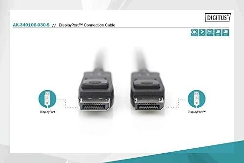 Assmann Electronic ASSMANN DisplayPort prijungimo kabelis DP M/M 3m su užraktu UHD 8K Vers. 1,3/1,4 mlrd