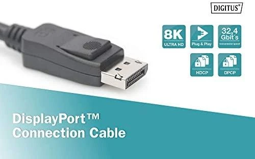 Assmann Electronic ASSMANN DisplayPort prijungimo kabelis DP M/M 3m su užraktu UHD 8K Vers. 1,3/1,4 mlrd