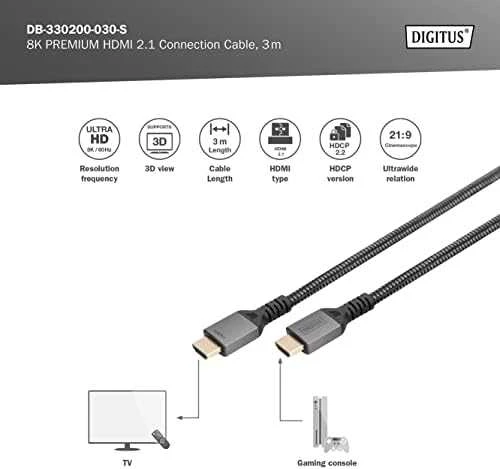 „Digitus“ | 8K PREMIUM HDMI 2.1 jungiamasis kabelis | DB-330200-030-S | HDMI kištukas (A tipo) | HDMI kištukas (A tipo) | HDMI į HDMI | 3 m